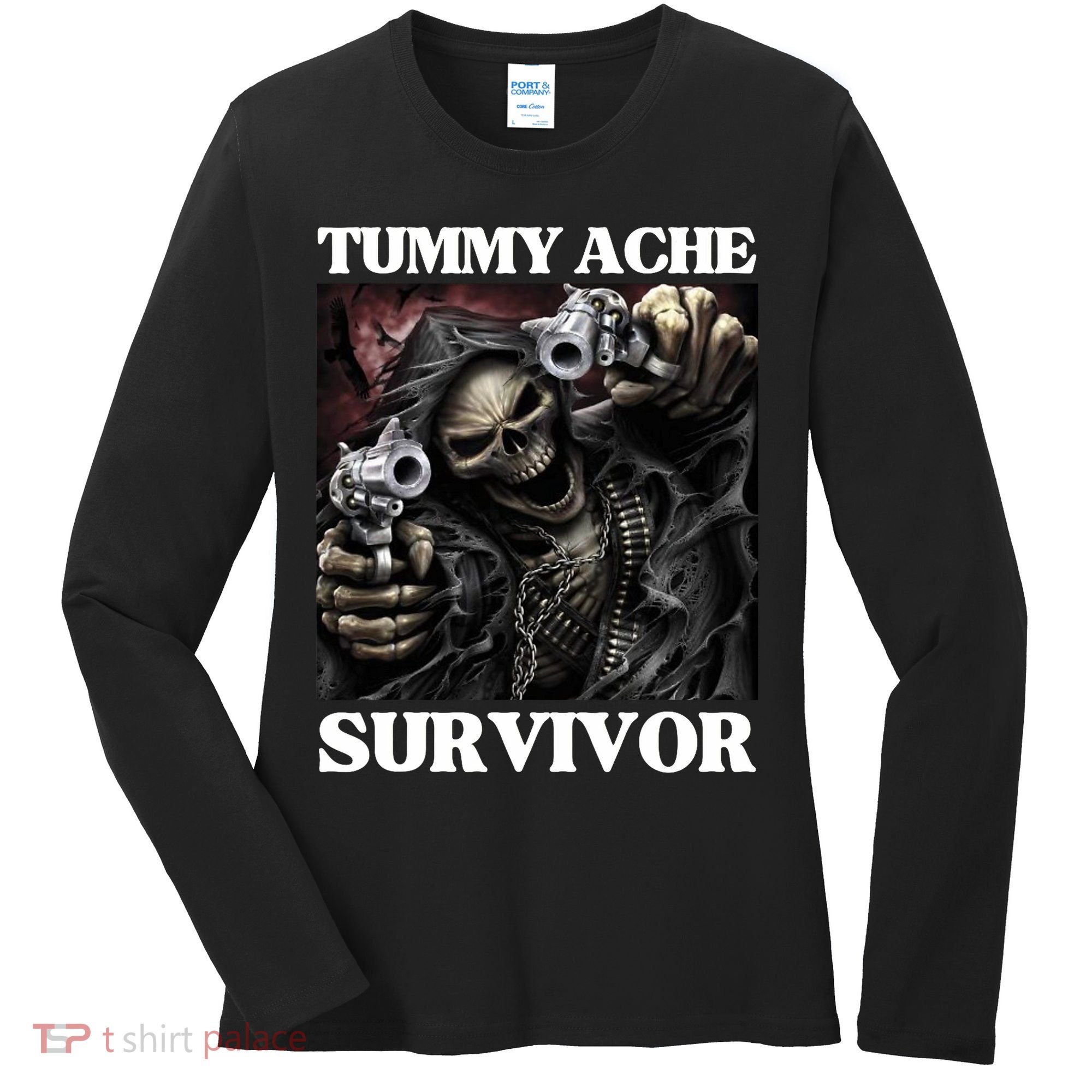 Tummy Ache Survivor Funny Cool Edgy Hard Skeleton Meme Women's Long Sleeve Shirt