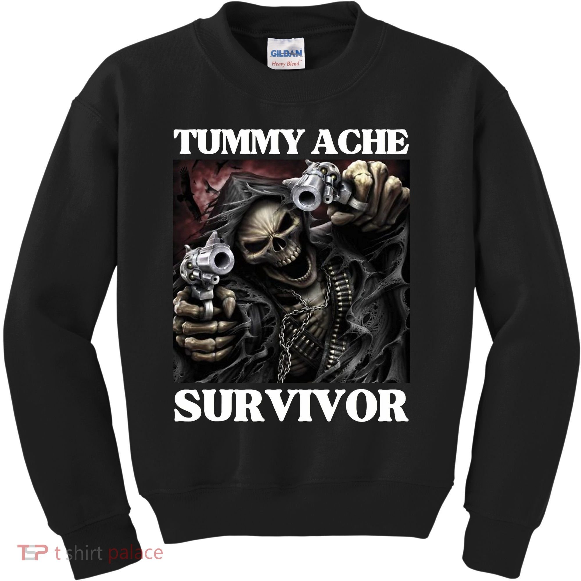 Tummy Ache Survivor Funny Cool Edgy Hard Skeleton Meme Kids Sweatshirt