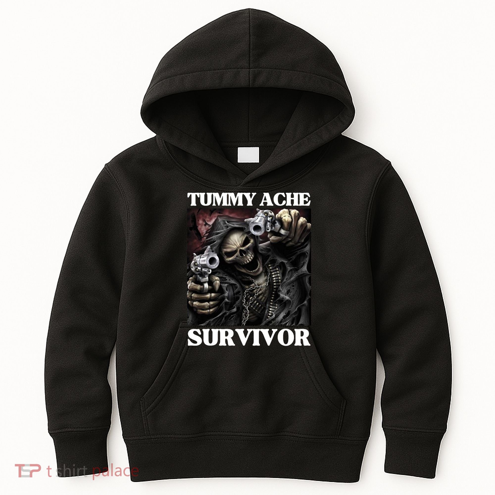 Tummy Ache Survivor Funny Cool Edgy Hard Skeleton Meme Kids Hoodie