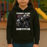 Tummy Ache Survivor Funny Cool Edgy Hard Skeleton Meme Kids Hoodie thumb 3
