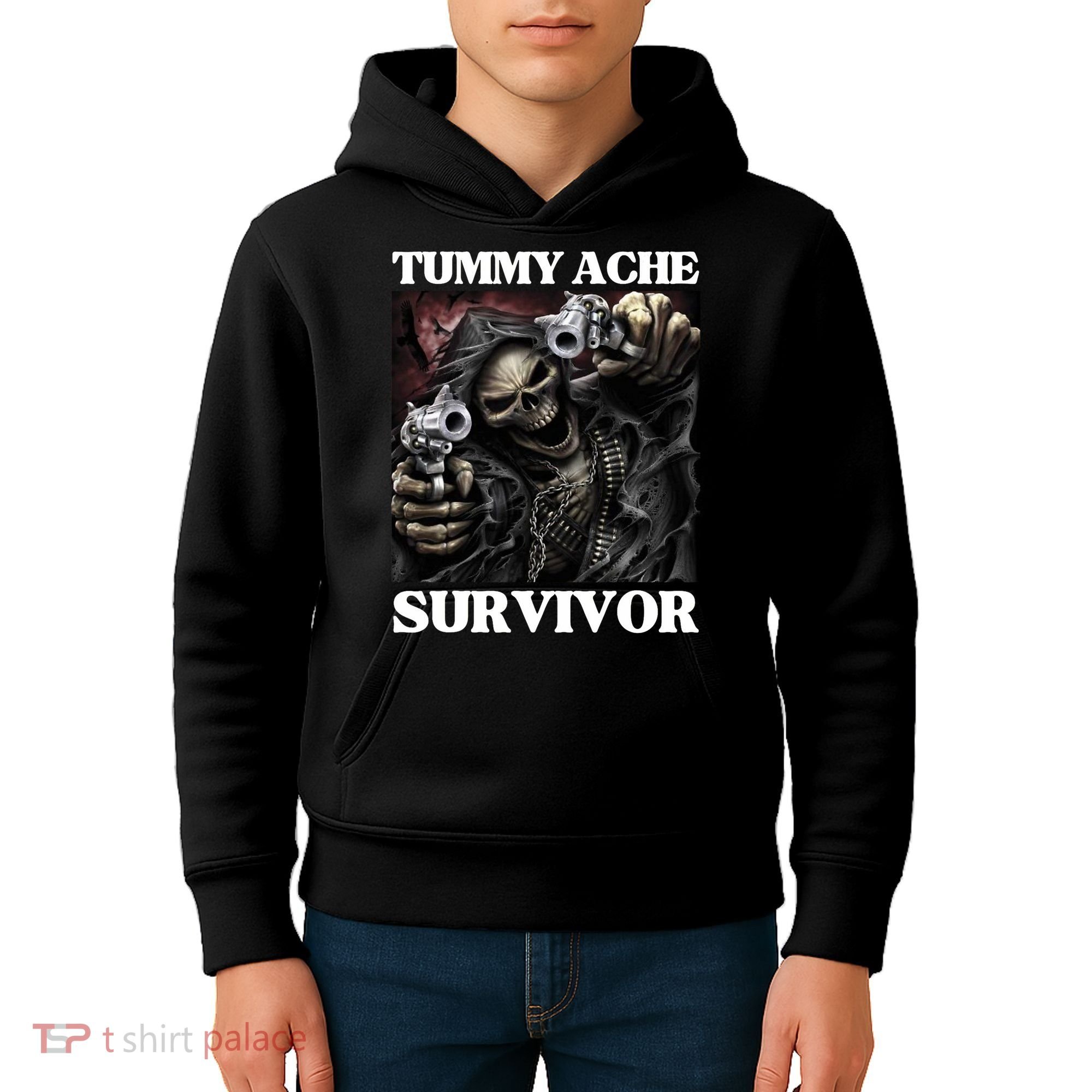 Tummy Ache Survivor Funny Cool Edgy Hard Skeleton Meme Kids Hoodie