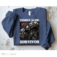 Tummy Ache Survivor Funny Cool Edgy Hard Skeleton Meme Sweatshirt thumb 2