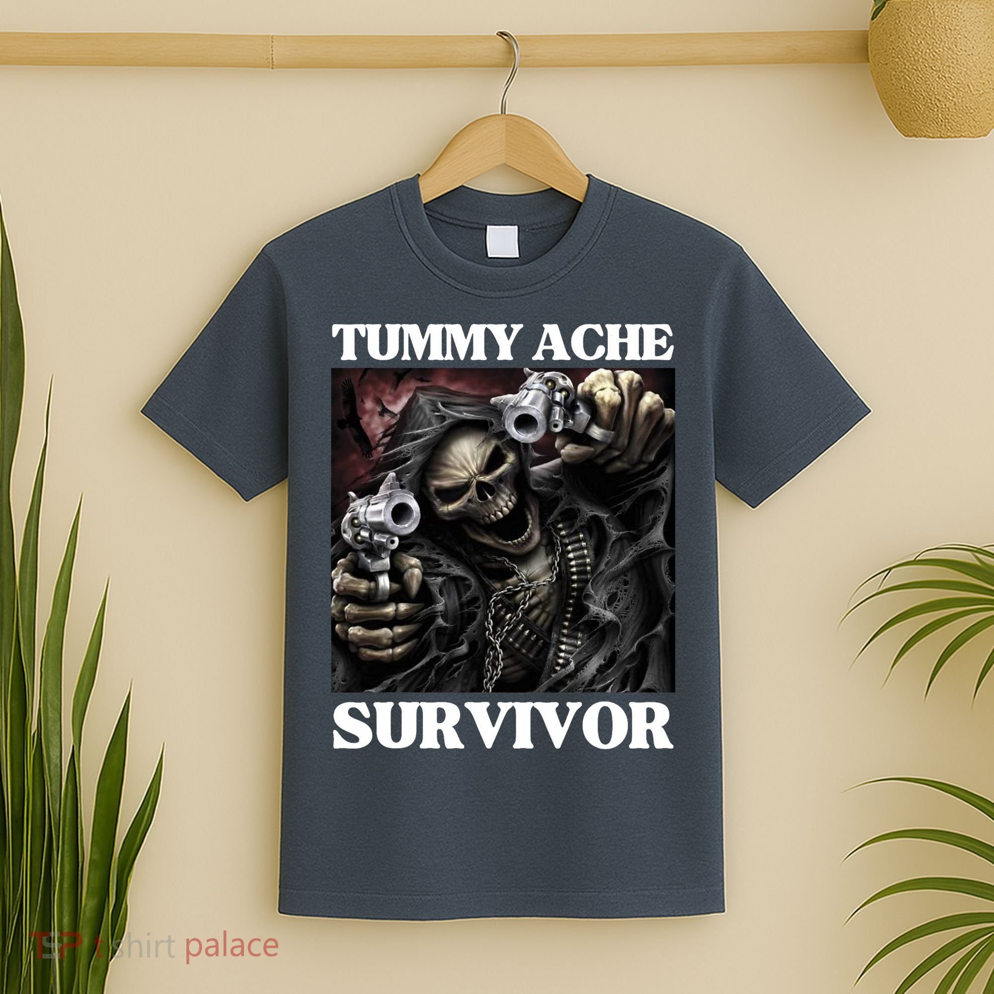 Tummy Ache Survivor Funny Cool Edgy Hard Skeleton Meme T-Shirt