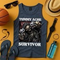 Tummy Ache Survivor Funny Cool Edgy Hard Skeleton Meme Tank Top thumb 4