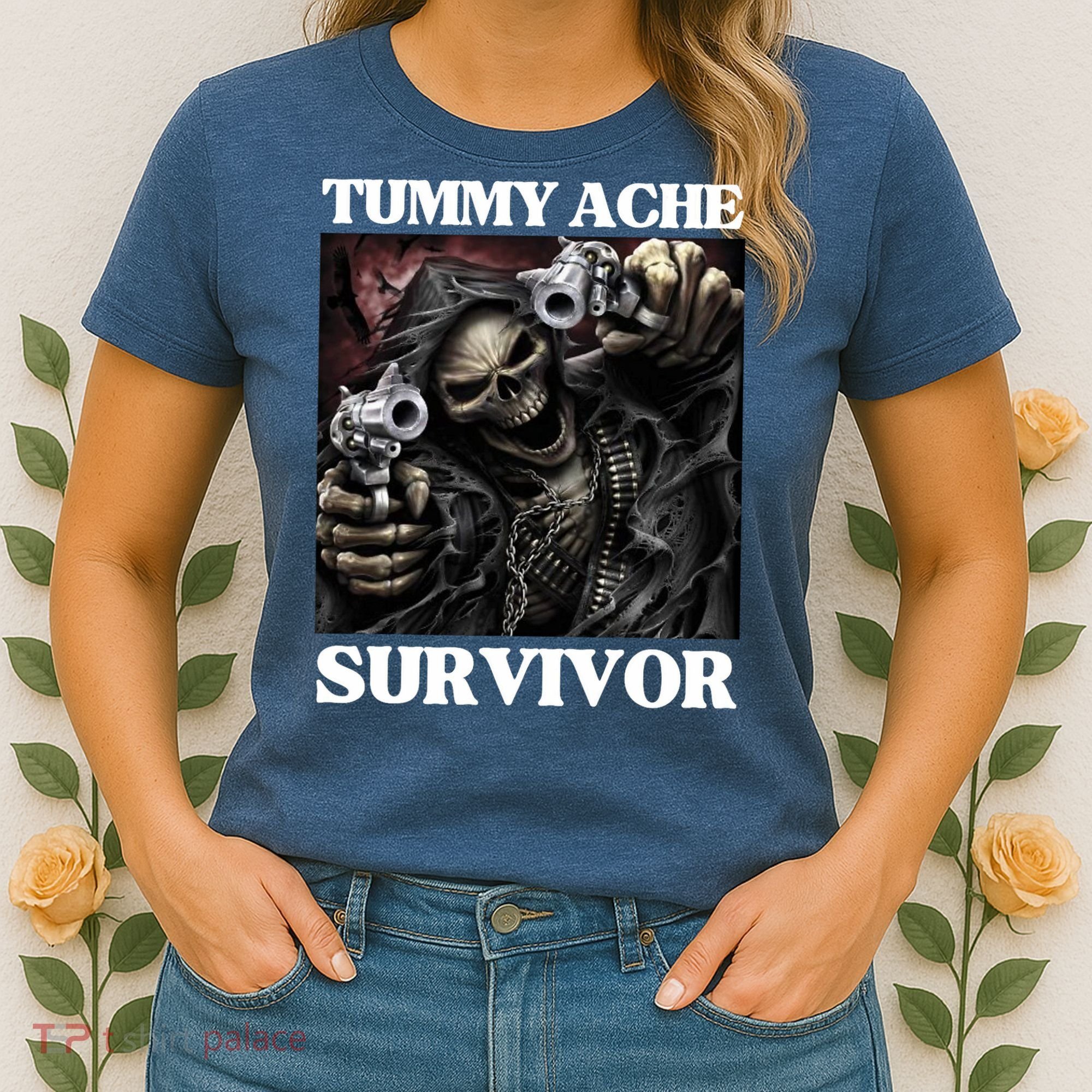 Tummy Ache Survivor Funny Cool Edgy Hard Skeleton Meme Women's T-Shirt