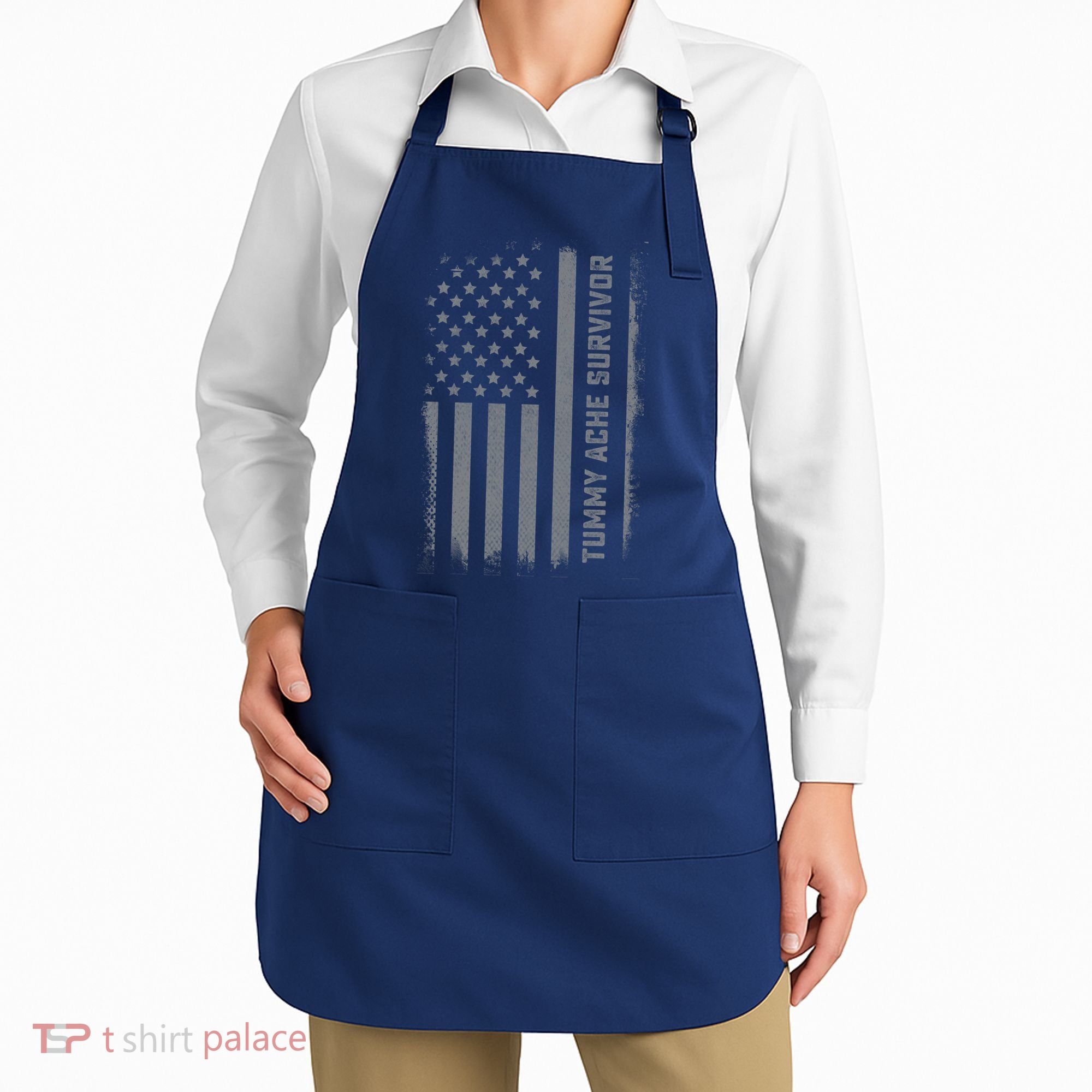 Tummy Ache Survivor IBS Stomach Ache US Flag Apron