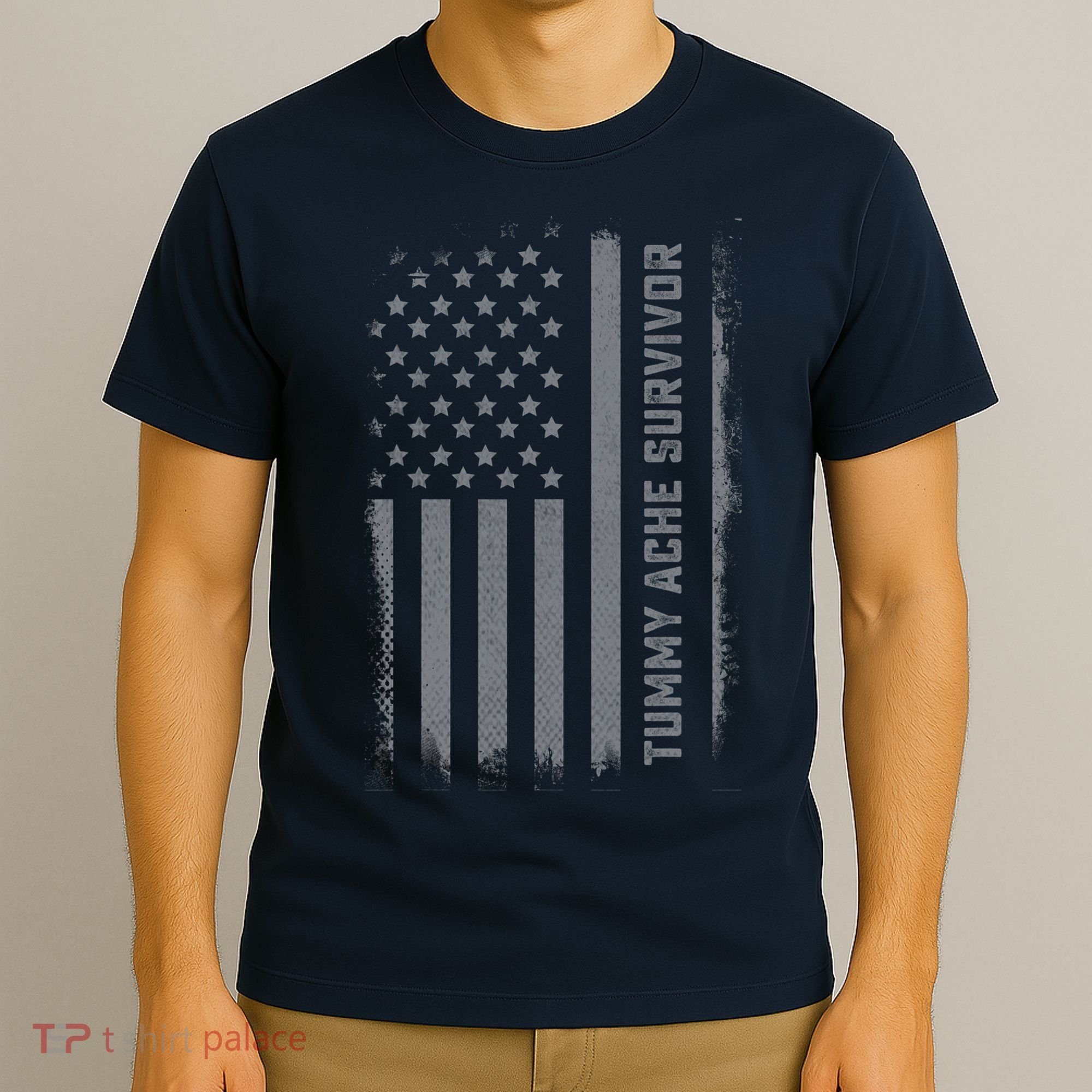 Tummy Ache Survivor IBS Stomach Ache US Flag T-Shirt