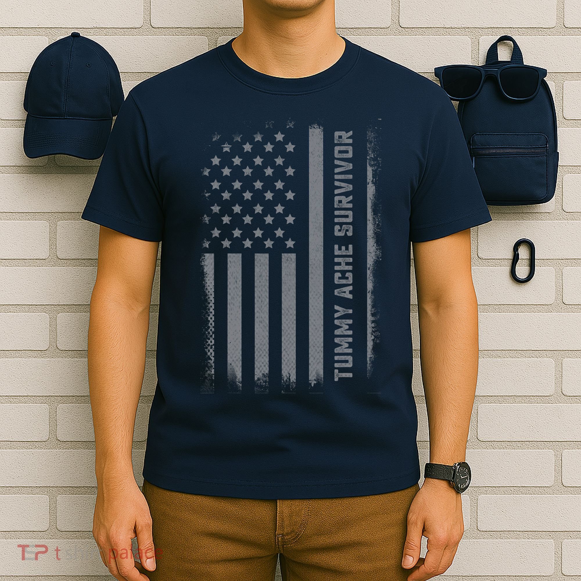 Tummy Ache Survivor IBS Stomach Ache US Flag T-Shirt