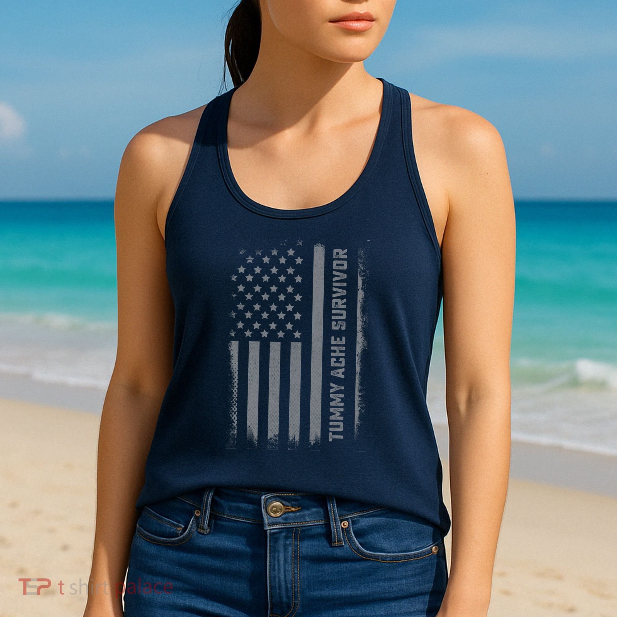 Tummy Ache Survivor IBS Stomach Ache US Flag Women's Tank Top