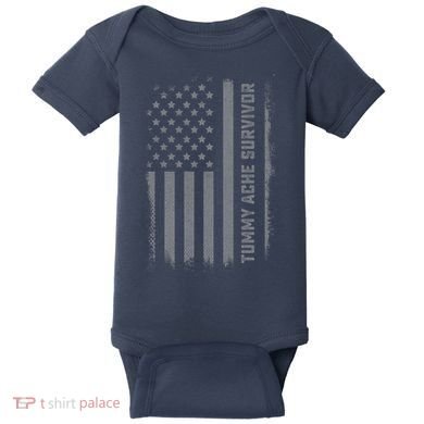 Tummy Ache Survivor IBS Stomach Ache US Flag Baby Bodysuit
