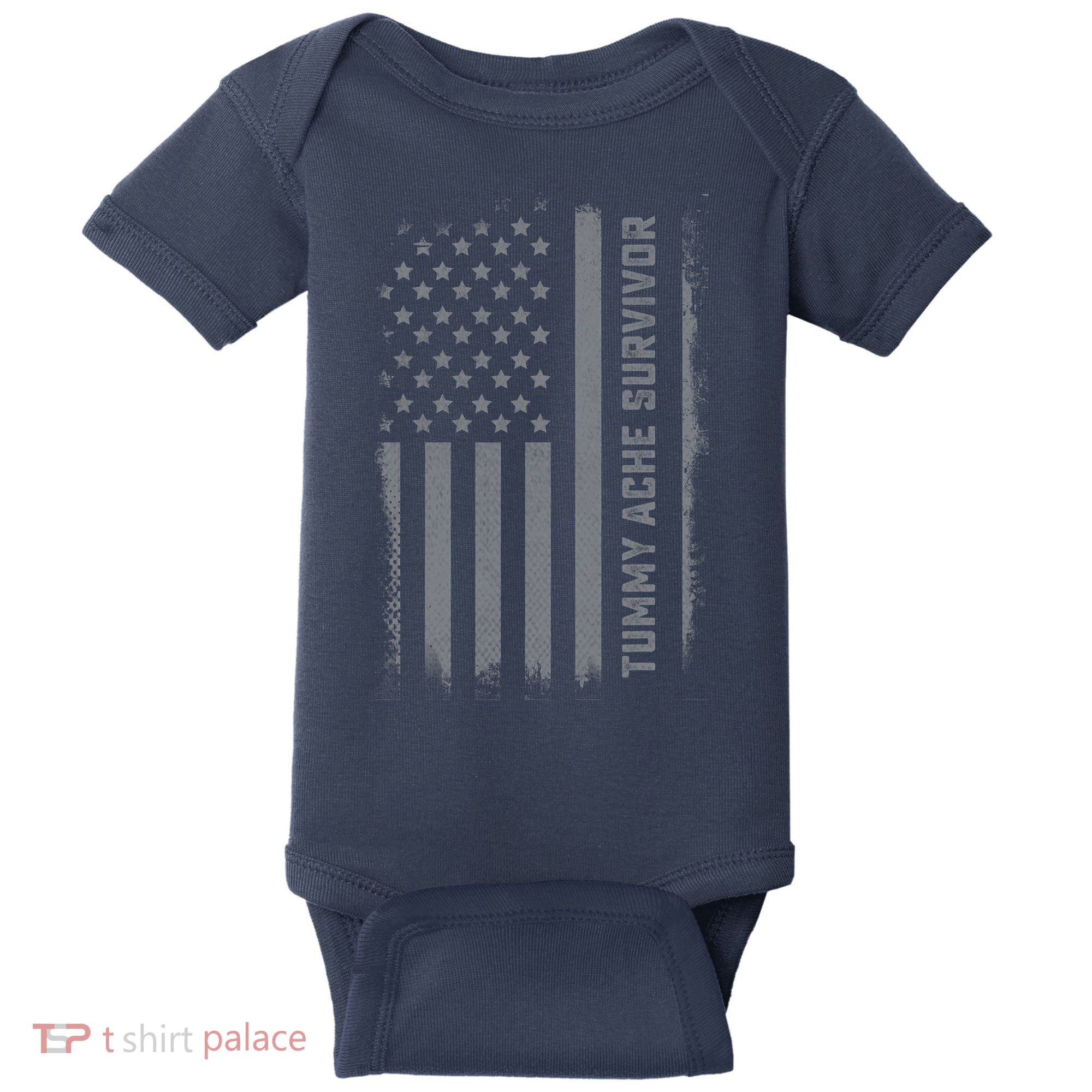 Tummy Ache Survivor IBS Stomach Ache US Flag Baby Bodysuit