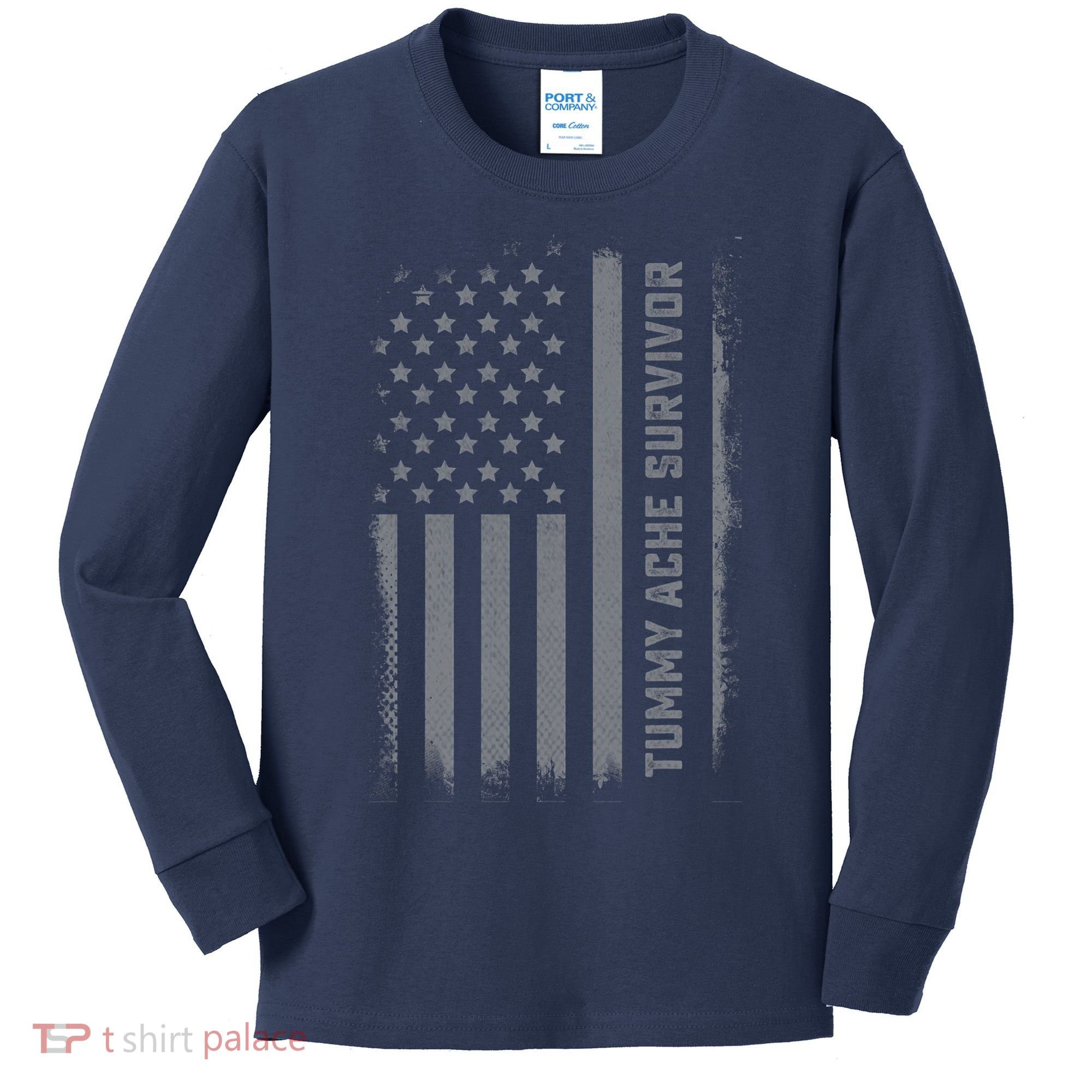 Tummy Ache Survivor IBS Stomach Ache US Flag Kids Long Sleeve Shirt