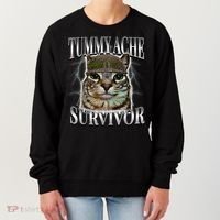 Tummy Ache Survivor Cat Meme Funny Saying Cats Animals  Women's Sweatshirt thumb 0