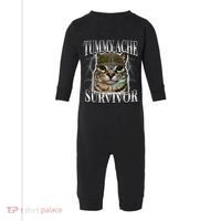 Tummy Ache Survivor Cat Meme Funny Saying Cats Animals  Infant Fleece One Piece thumb 0