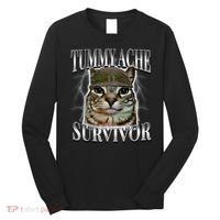 Tummy Ache Survivor Cat Meme Funny Saying Cats Animals  Long Sleeve Shirt thumb 0