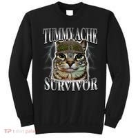 Tummy Ache Survivor Cat Meme Funny Saying Cats Animals  Sweatshirt thumb 0