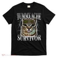 Tummy Ache Survivor Cat Meme Funny Saying Cats Animals  T-Shirt thumb 0