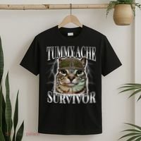 Tummy Ache Survivor Cat Meme Funny Saying Cats Animals  T-Shirt thumb 2