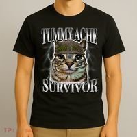 Tummy Ache Survivor Cat Meme Funny Saying Cats Animals  T-Shirt thumb 3