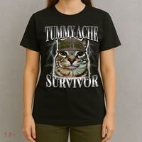 Tummy Ache Survivor Cat Meme Funny Saying Cats Animals  T-Shirt thumb 4