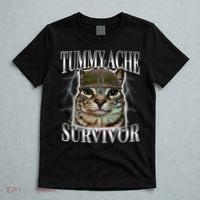 Tummy Ache Survivor Cat Meme Funny Saying Cats Animals  T-Shirt thumb 5
