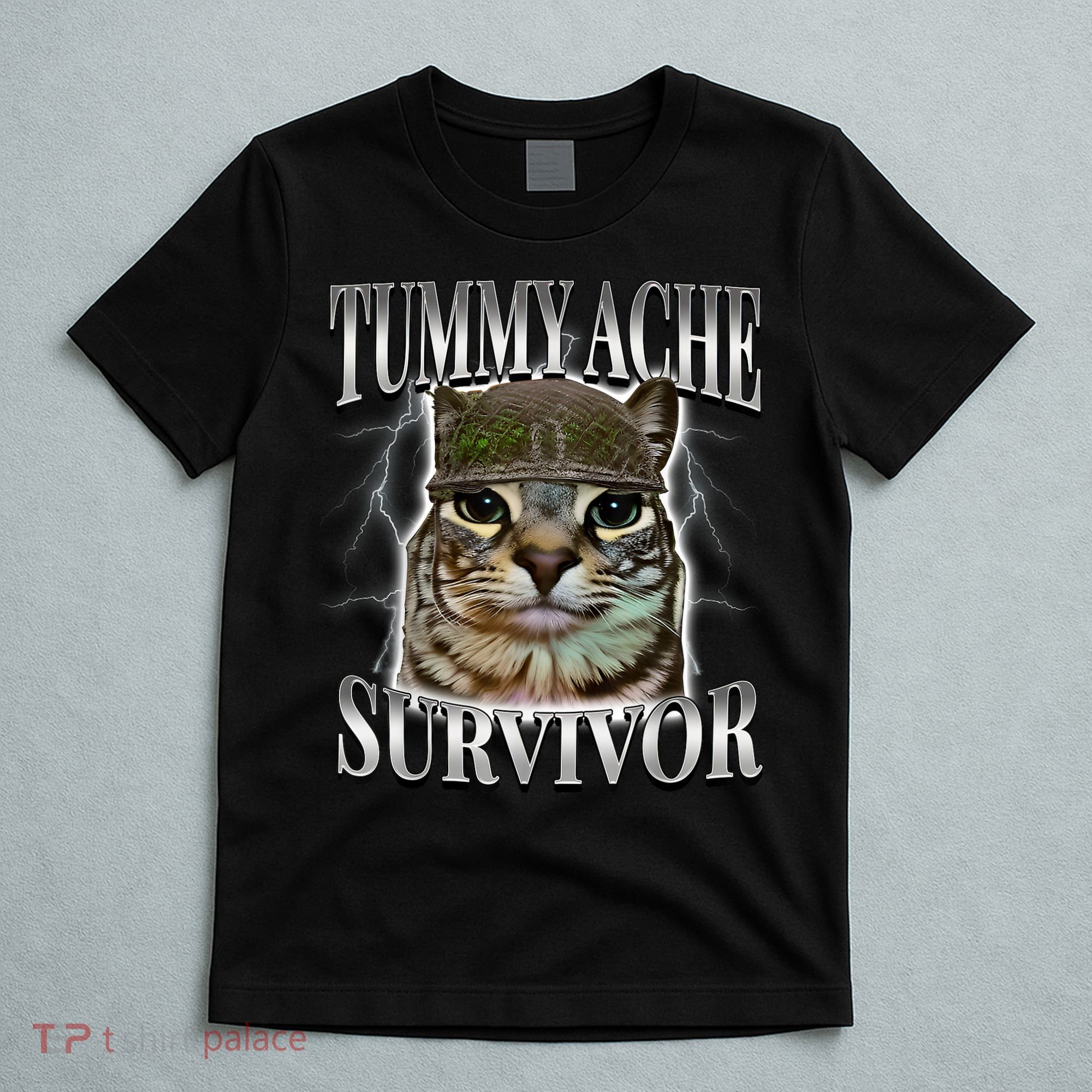 Tummy Ache Survivor Cat Meme Funny Saying Cats Animals  T-Shirt