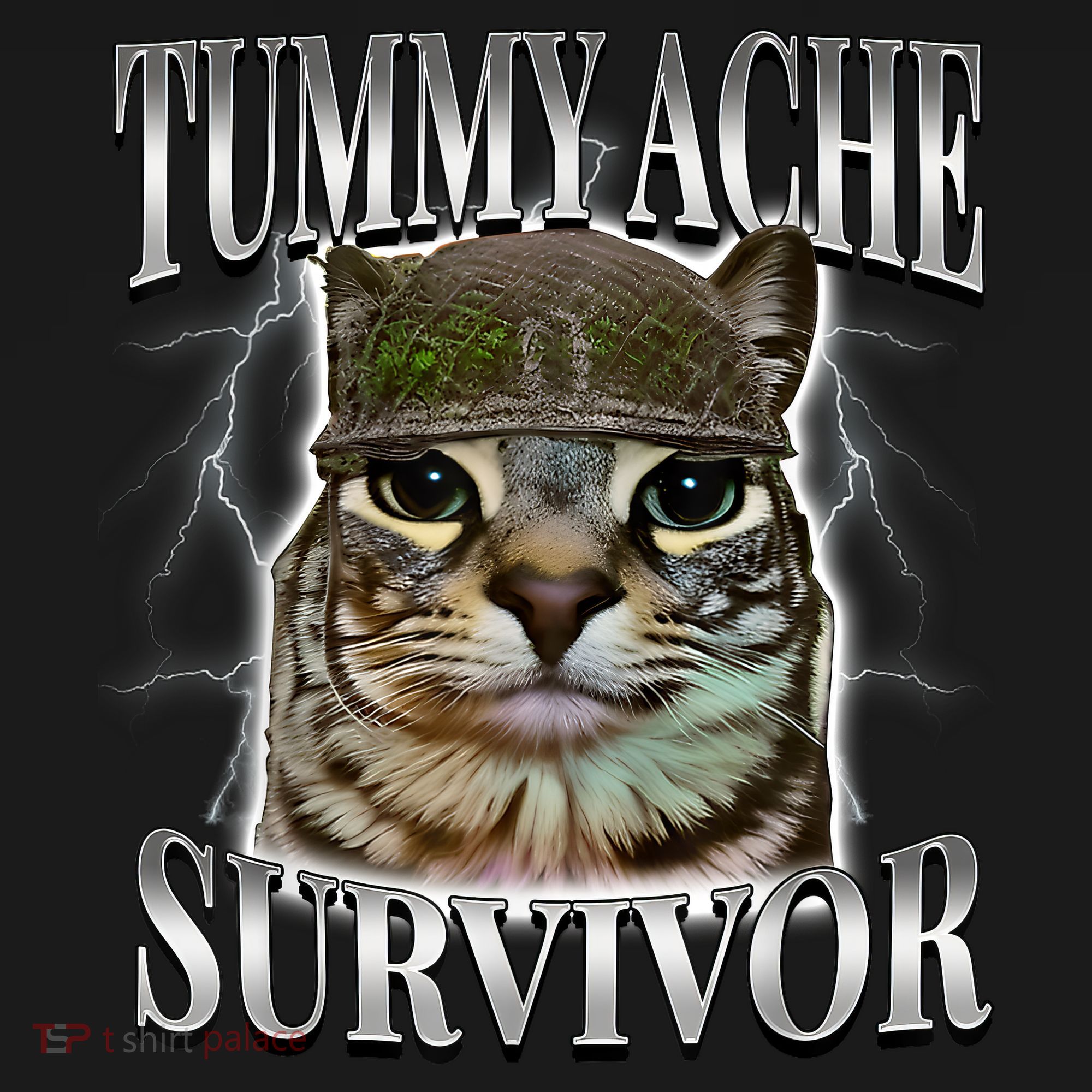 Tummy Ache Survivor Cat Meme Funny Saying Cats Animals  T-Shirt