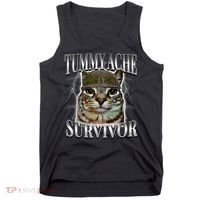 Tummy Ache Survivor Cat Meme Funny Saying Cats Animals  Tank Top thumb 0