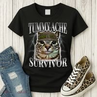 Tummy Ache Survivor Cat Meme Funny Saying Cats Animals  Women's T-Shirt thumb 3