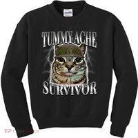 Tummy Ache Survivor Cat Meme Funny Saying Cats Animals  Kids Sweatshirt thumb 0