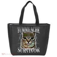Tummy Ache Survivor Cat Meme Funny Saying Cats Animals  Tote Bag thumb 0