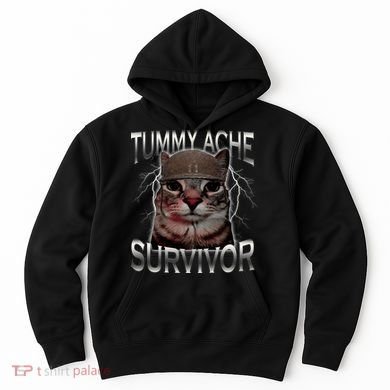Tummy Ache Survivor Cat Meme Funny Saying Animals Hoodie
