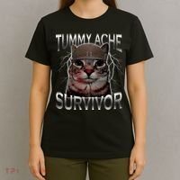Tummy Ache Survivor Cat Meme Funny Saying Animals T-Shirt thumb 4