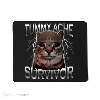 Tummy Ache Survivor Cat Meme Funny Saying Animals Mousepad