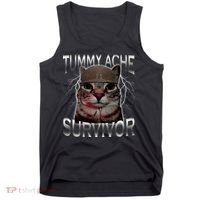 Tummy Ache Survivor Cat Meme Funny Saying Animals Tank Top thumb 0
