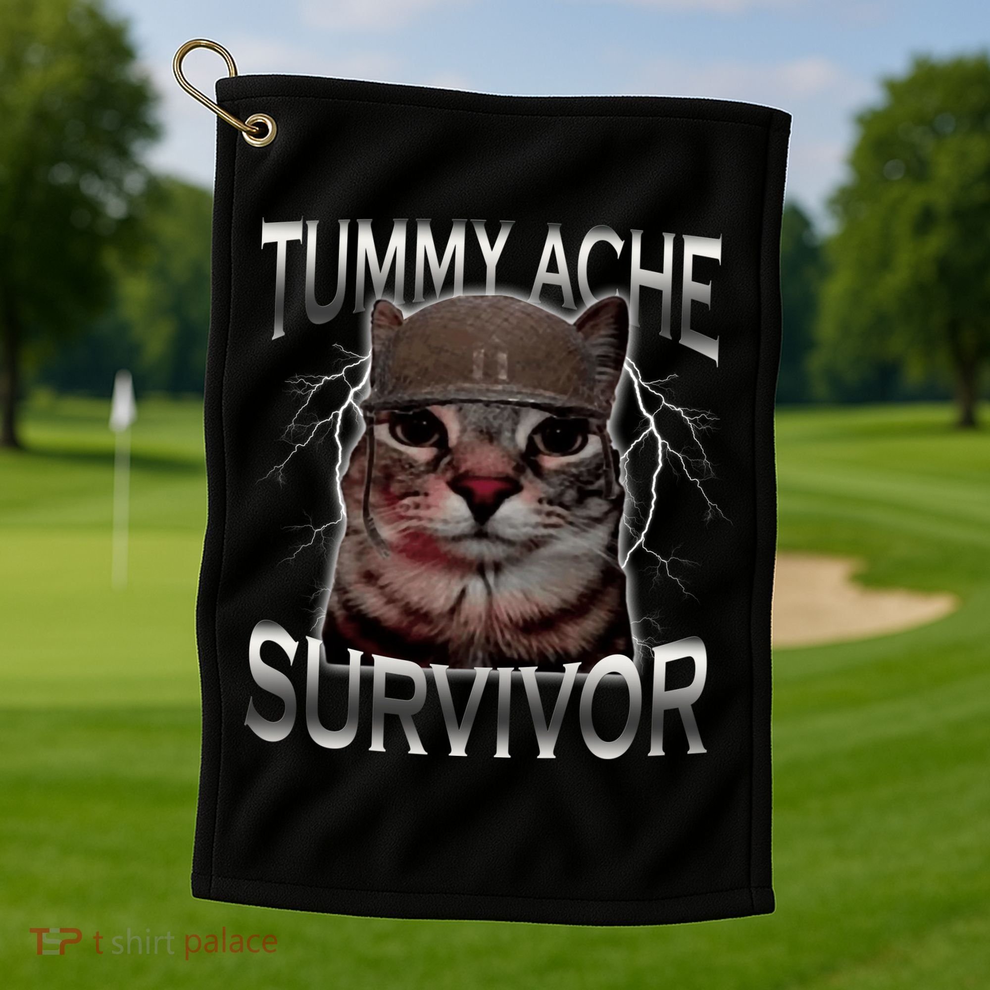 Tummy Ache Survivor Cat Meme Funny Saying Animals Golf Towel
