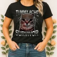 Tummy Ache Survivor Cat Meme Funny Saying Animals Women's T-Shirt thumb 2