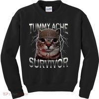 Tummy Ache Survivor Cat Meme Funny Saying Animals Kids Sweatshirt thumb 0