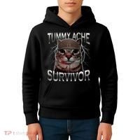 Tummy Ache Survivor Cat Meme Funny Saying Animals Kids Hoodie thumb 4
