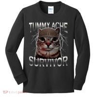 Tummy Ache Survivor Cat Meme Funny Saying Animals Kids Long Sleeve Shirt thumb 0