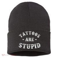 Tattoos Are Stupid Funny Sarcastic Ink Addict Tattoo Sustainable Knit Beanie thumb 0