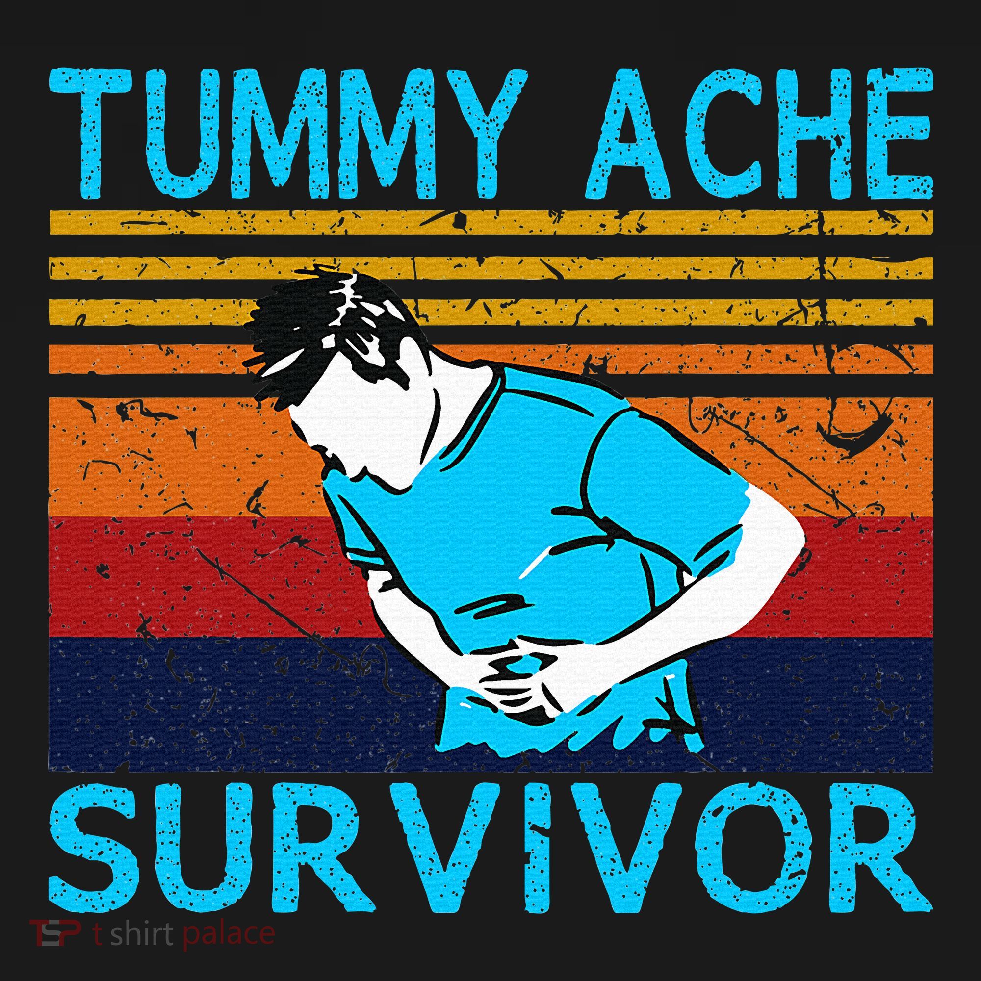 Tummy Ache Survivor Vintage Retro Sunset Stomach Hurts Memes T-Shirt