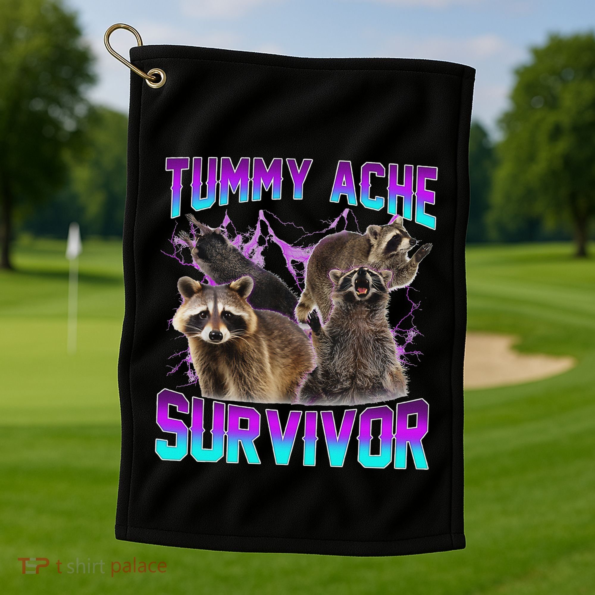 Tummy Ache Survivor Raccoon Golf Towel