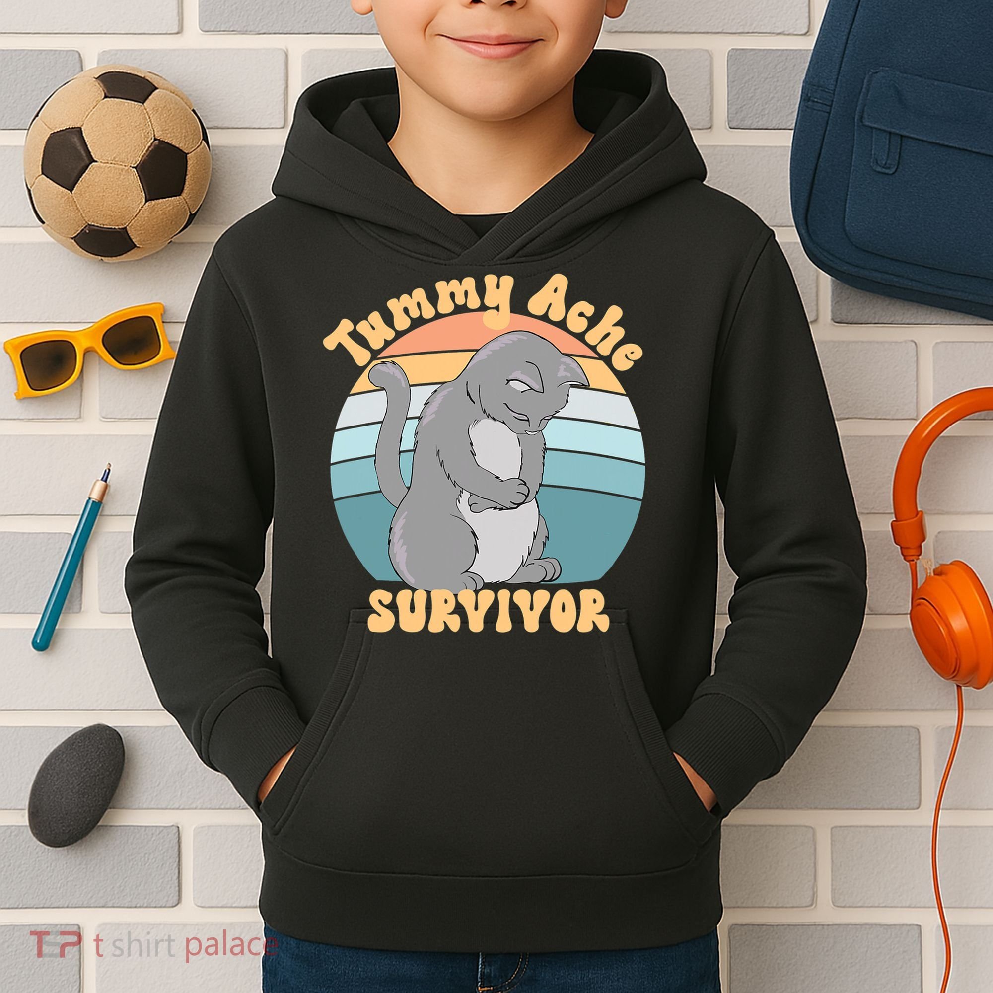 Tummy Ache Survivor Cat Kids Hoodie