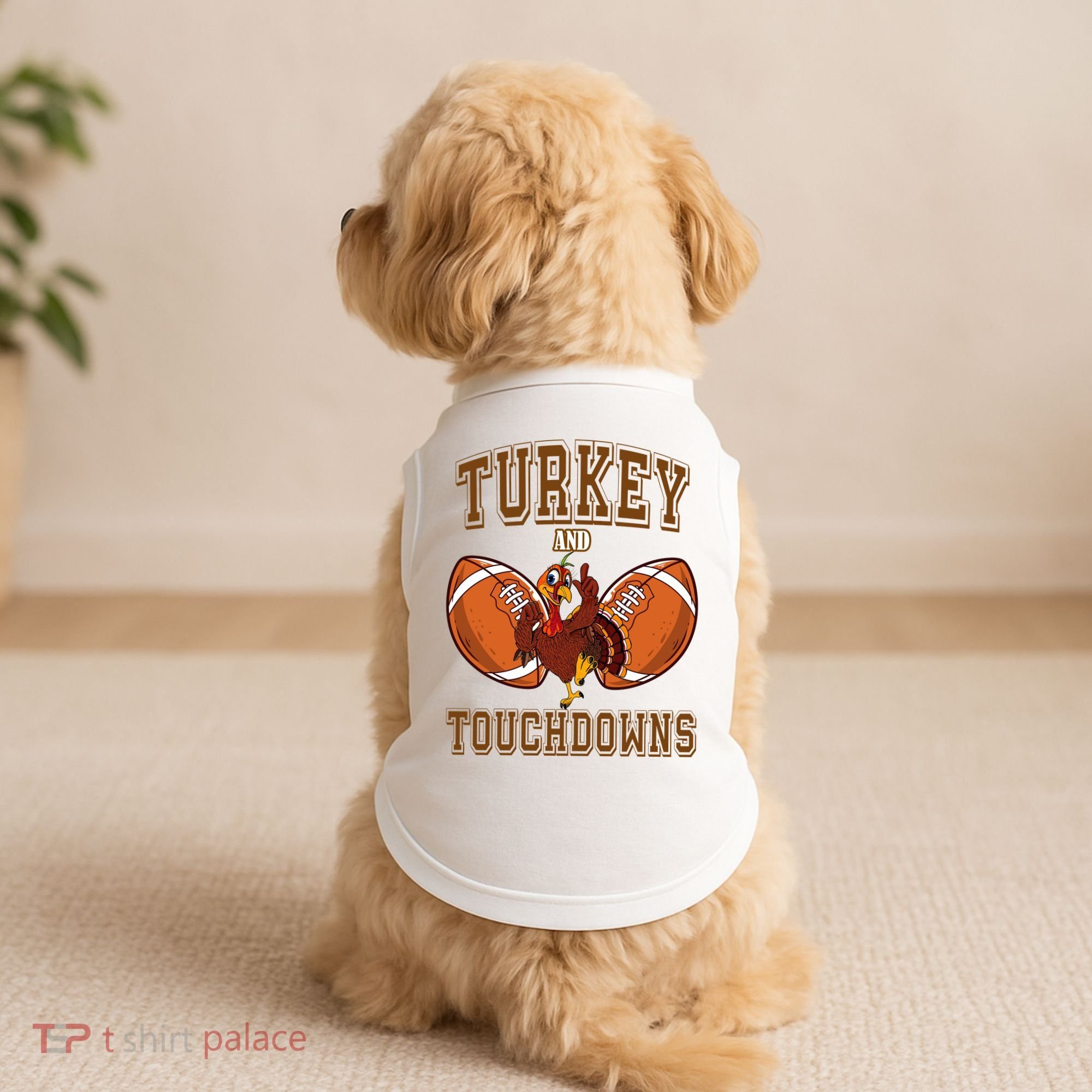 Turkey And Touchdowns Thanksgiving Football Doggie Tank