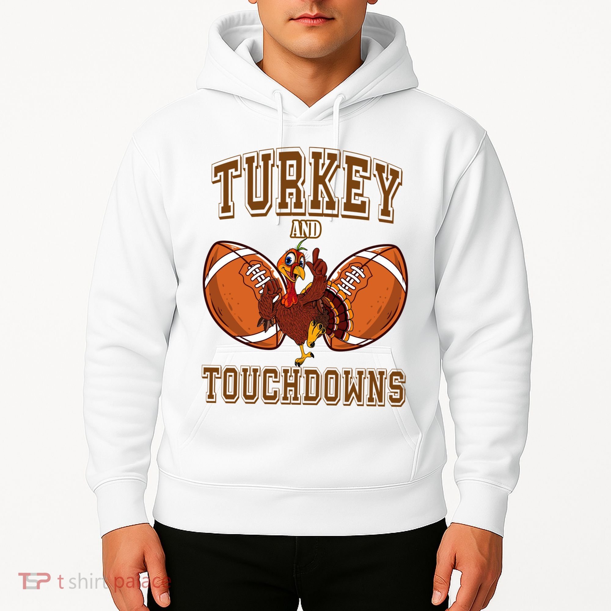 Turkey And Touchdowns Thanksgiving Football Hoodie