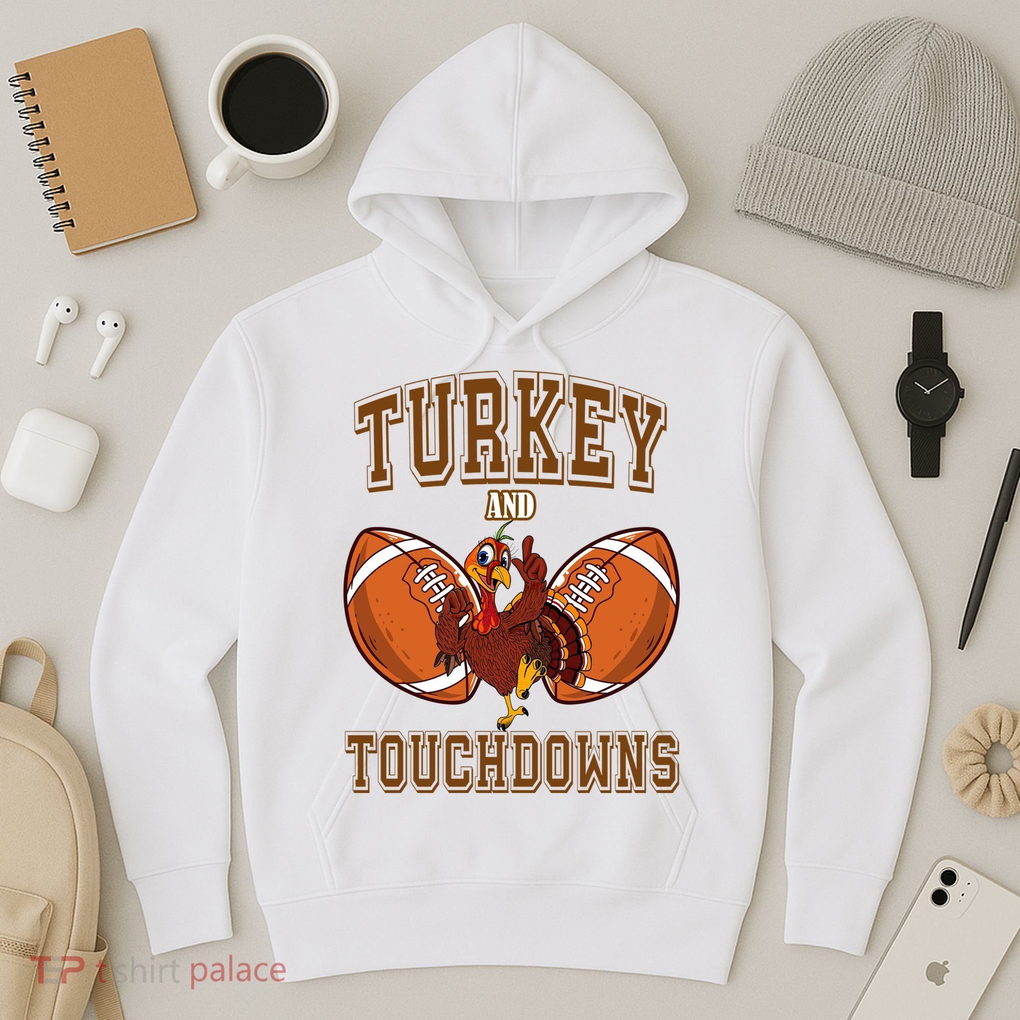 Turkey And Touchdowns Thanksgiving Football Hoodie