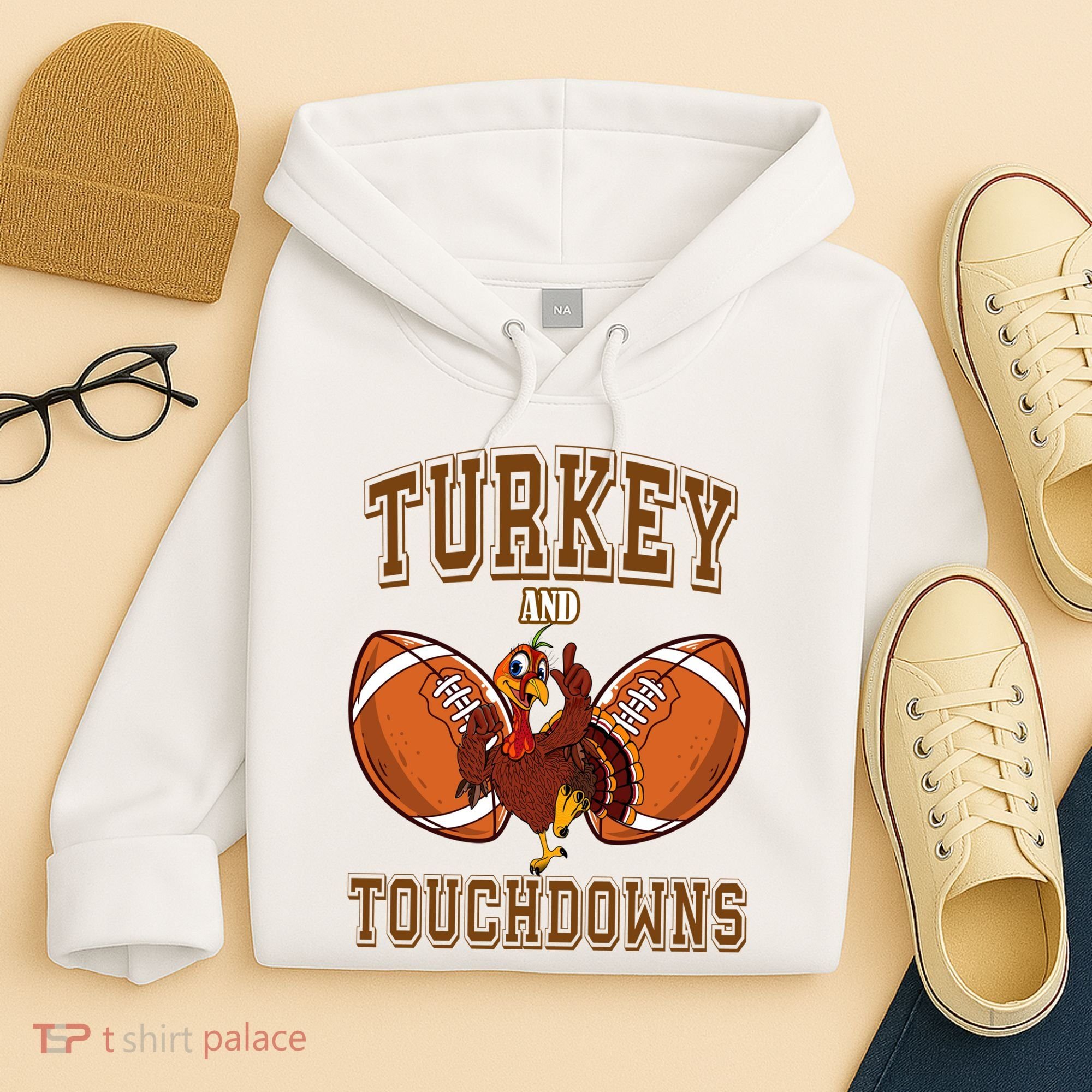 Turkey And Touchdowns Thanksgiving Football Hoodie