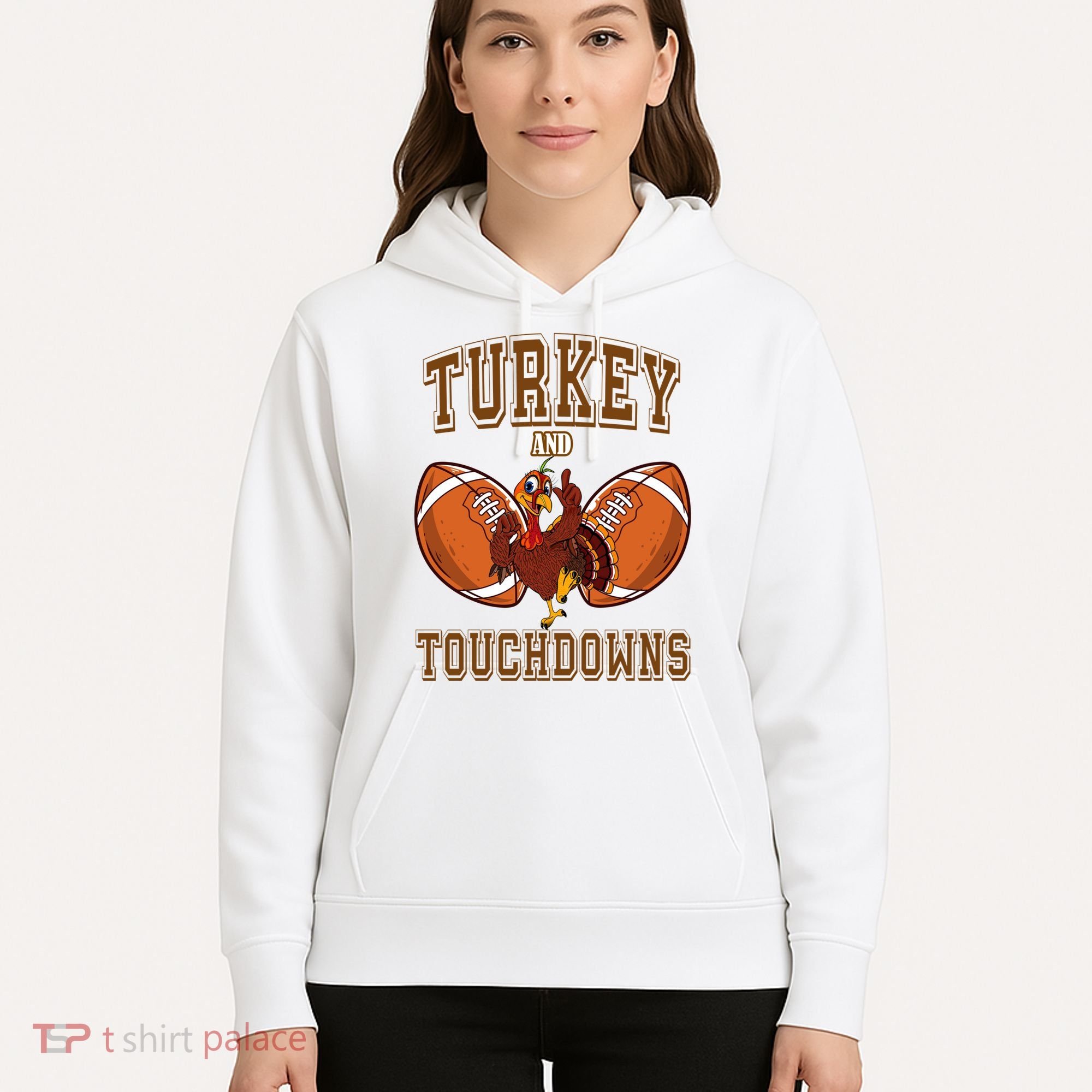 Turkey And Touchdowns Thanksgiving Football Hoodie