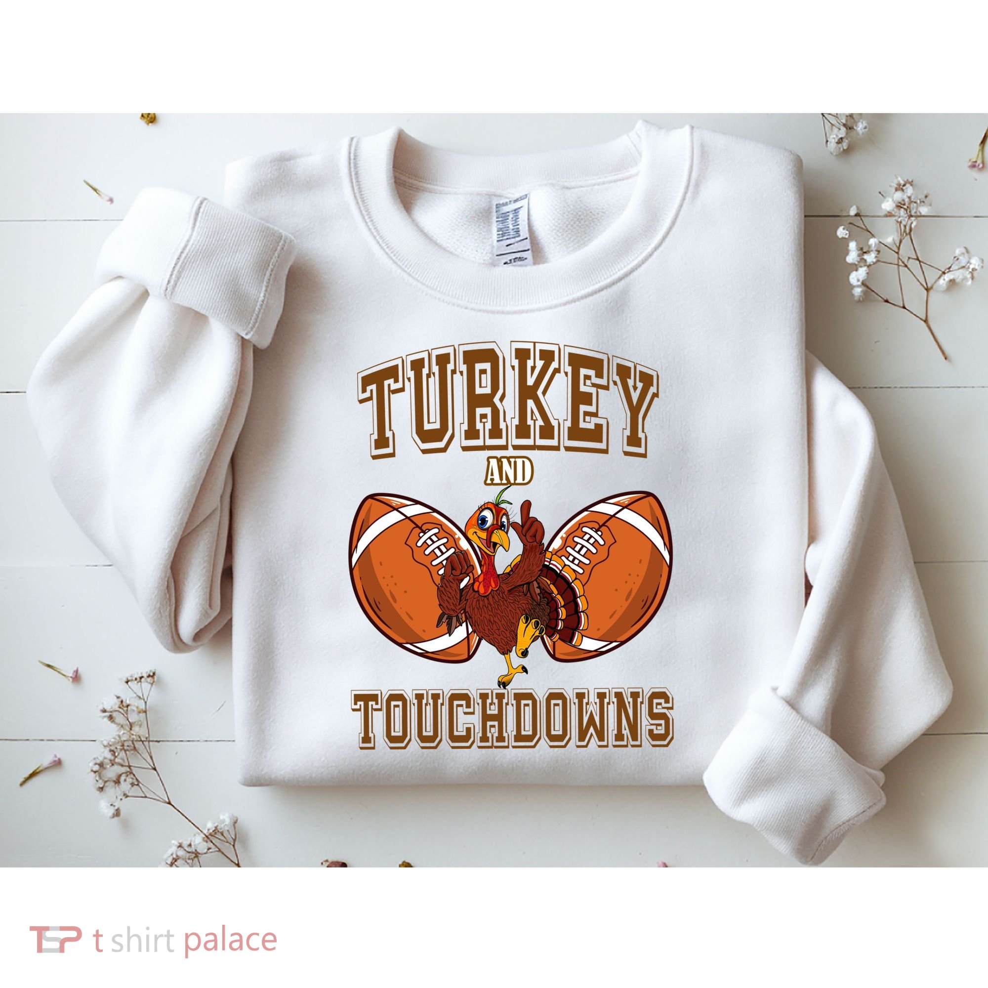 Turkey And Touchdowns Thanksgiving Football Sweatshirt
